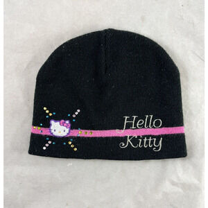 Hello Kitty Sanrio Girls Youth Black Knit Beanie Hat Vintage 2006